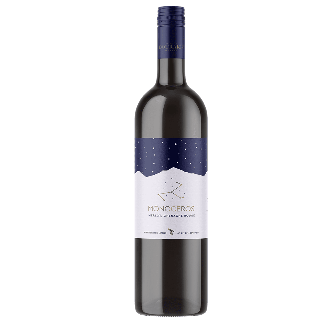 Volle rode Griekse blend uit Kreta van Merlot en Grenache – Dourakis Monoceros fles