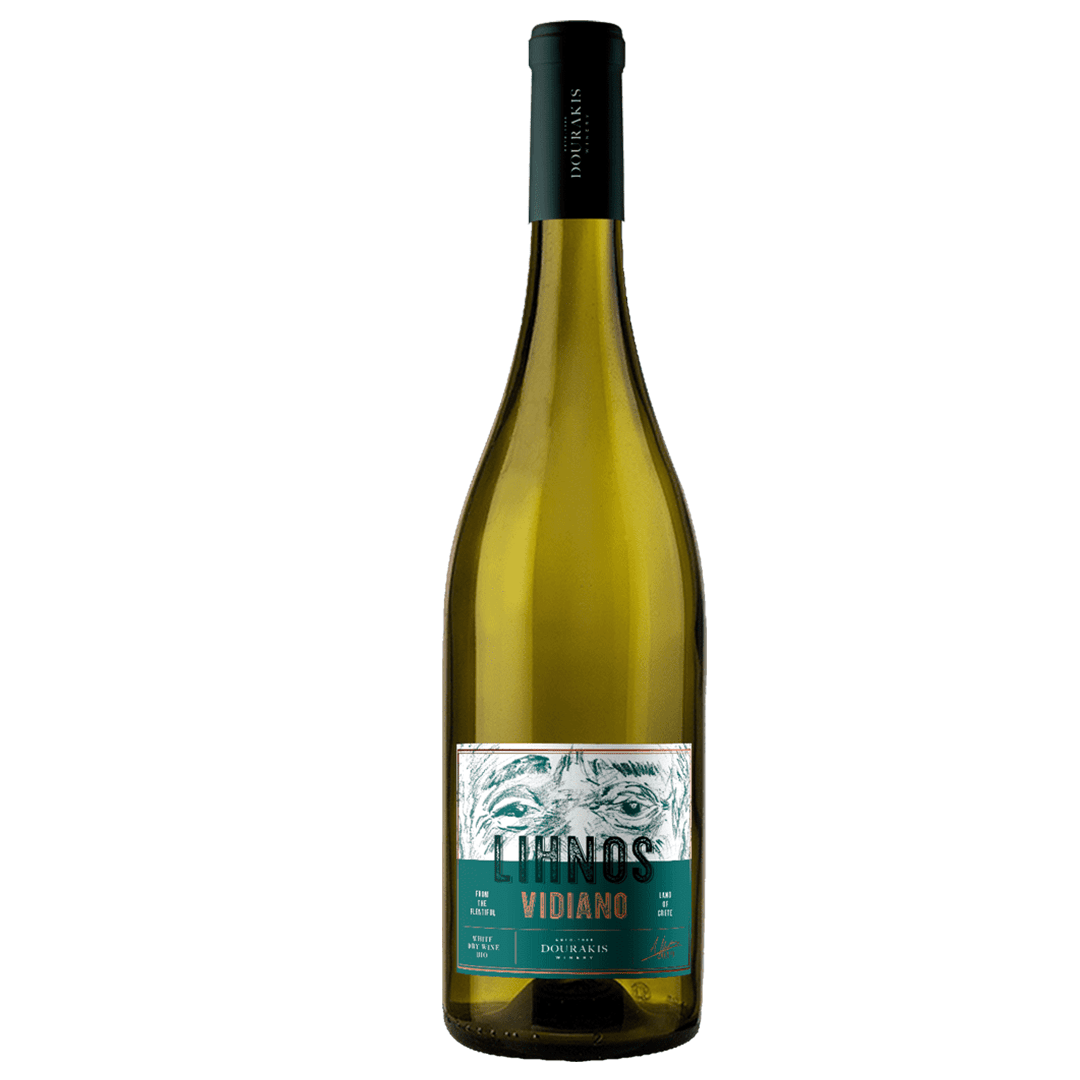 Minerale witte Vidiano wijn uit Kreta – Dourakis Lihnos Griekse wijn fles